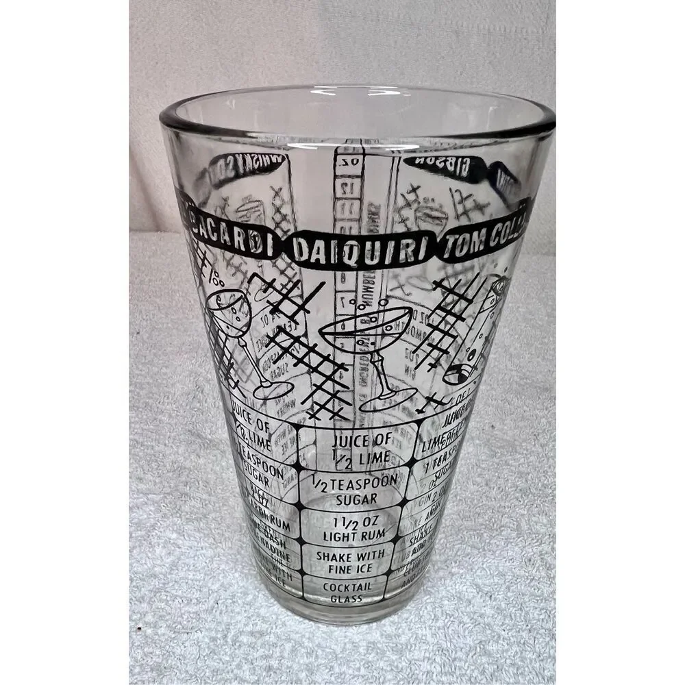 Vintage Bartender's Shaker Pint Bar Glass Cocktail and Mixed Drink Recipes